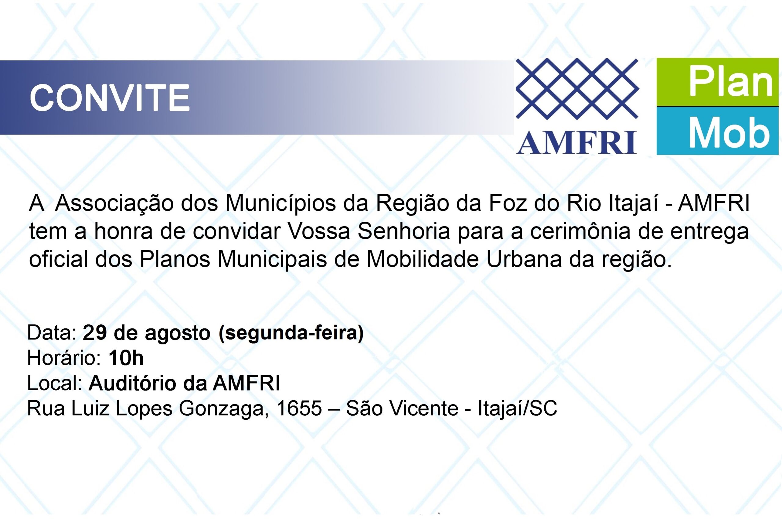 You are currently viewing Entrega Oficial dos Planos de Mobilidade Urbana da AMFRI acontece no dia 29