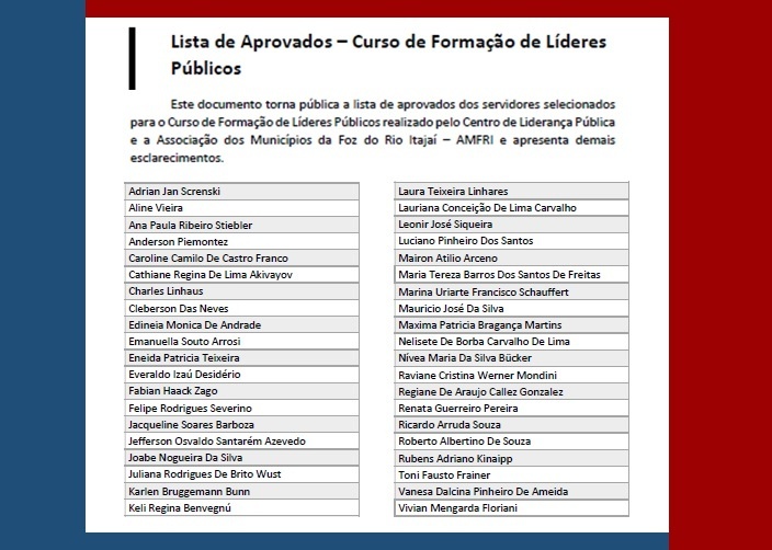 You are currently viewing InovAMFRI divulga lista dos aprovados para Curso de Formação de Líderes Públicos