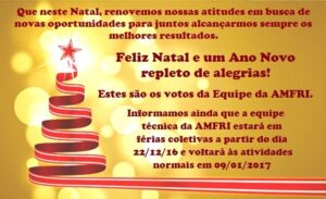 Read more about the article Comunicado: Férias Coletivas Equipe Técnica da AMFRI e Boas Festas