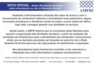 Read more about the article NOTA OFICIAL – Redes Municipais decidirão internamente sobre antecipação ou não do Recesso Escolar