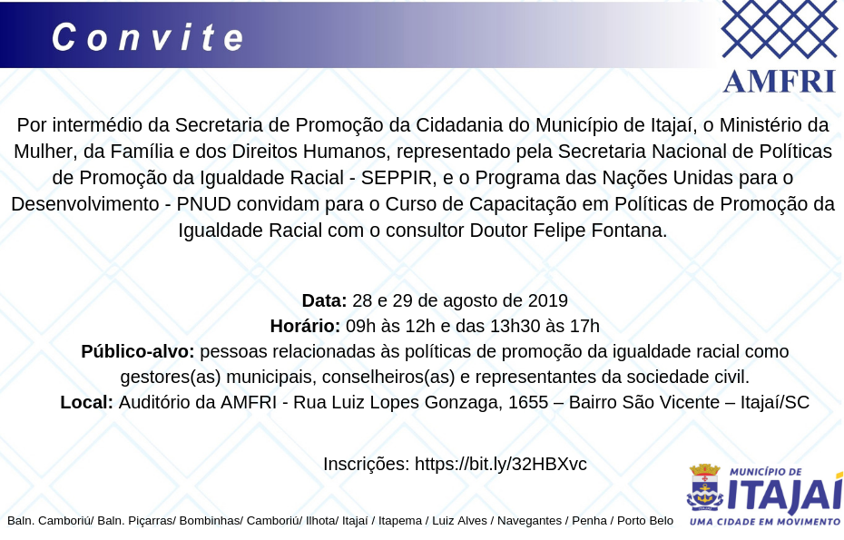 You are currently viewing Curso de Capacitação em Políticas de Promoção da Igualdade Racial será na sede da AMFRI