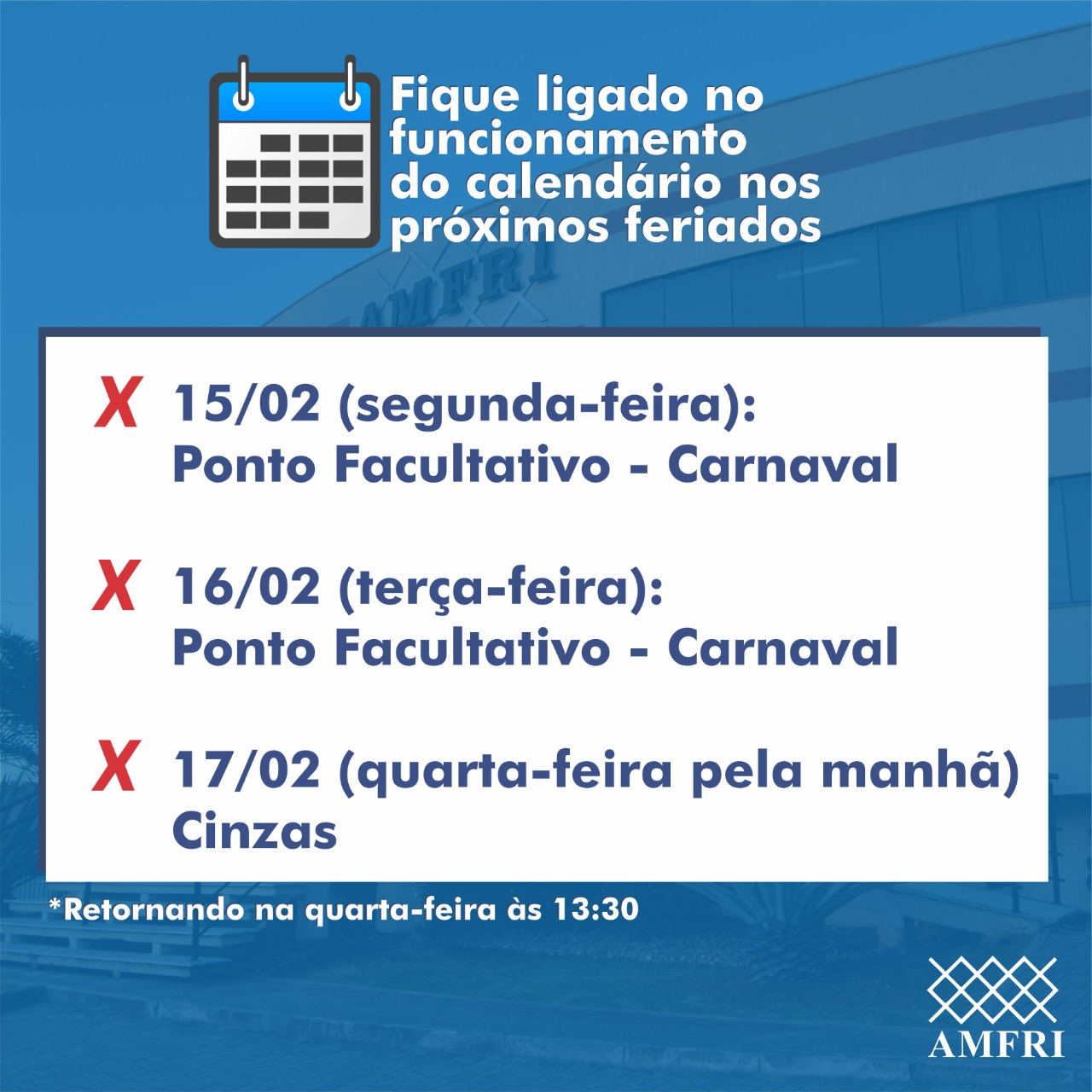 You are currently viewing COMUNICADO: Feriado e Ponto Facultativo