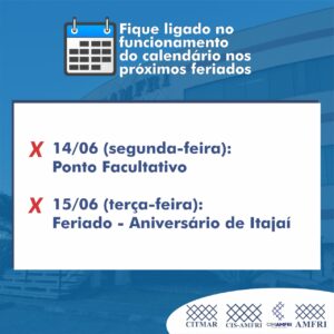 Read more about the article Fique ligado no funcionamento do calendário da AMFRI no feriado municipal