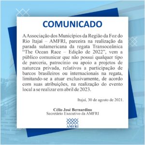 Read more about the article Nota oficial da AMFRI sobre a parceria na realização da regata Transoceânica “The Ocean Race”