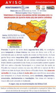 Read more about the article Alerta para chuva volumosa entre segunda-feira (02/05) até a madrugada de quinta-feira (05/05)