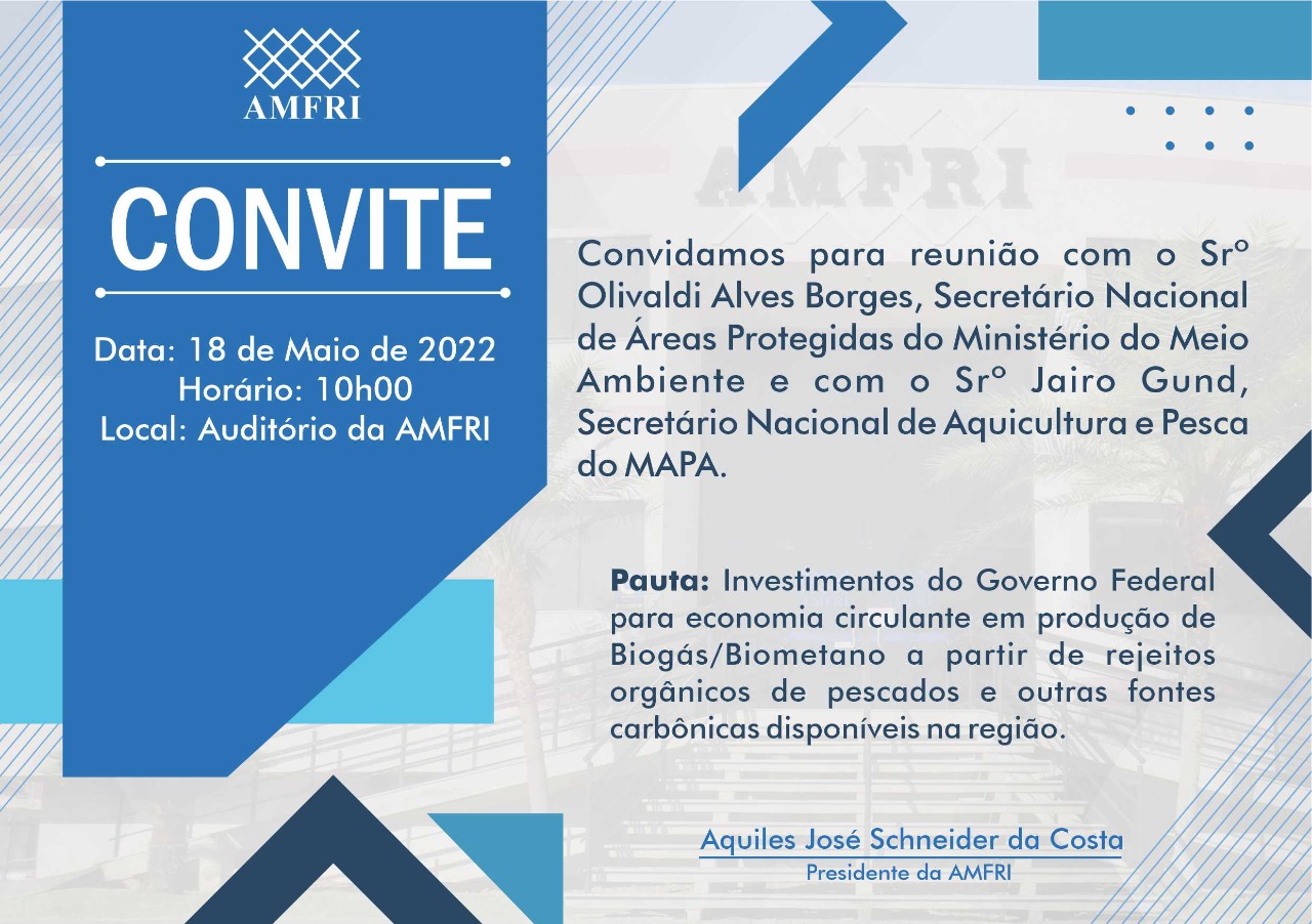 You are currently viewing AVISO DE PAUTA: Secretário Nacional da Aquicultura e Pesca e Secretário Nacional de Áreas Protegidas do Ministério do Meio Ambiente participam de reunião na AMFRI na próxima quarta-feira (18)