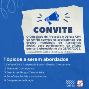 Read more about the article AMFRI promove oficina sobre gerenciamento de crises e atendimento de populações afetadas por desastres aos profissionais de Assistência Social