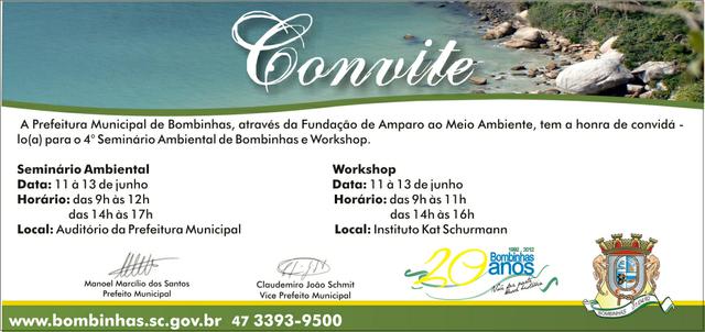 You are currently viewing 4° SEMINÁRIO AMBIENTAL DE BOMBINHAS E WORKSHOP